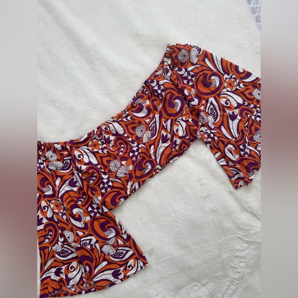 Vibrant Orange and Purple Off Shoulder Crop Top - Picture 3 of 4
